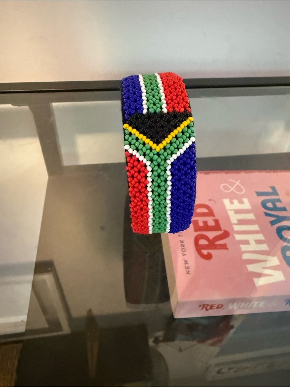 Hand-Beaded Multicolor Bracelet with South African Flag Motif Bangle